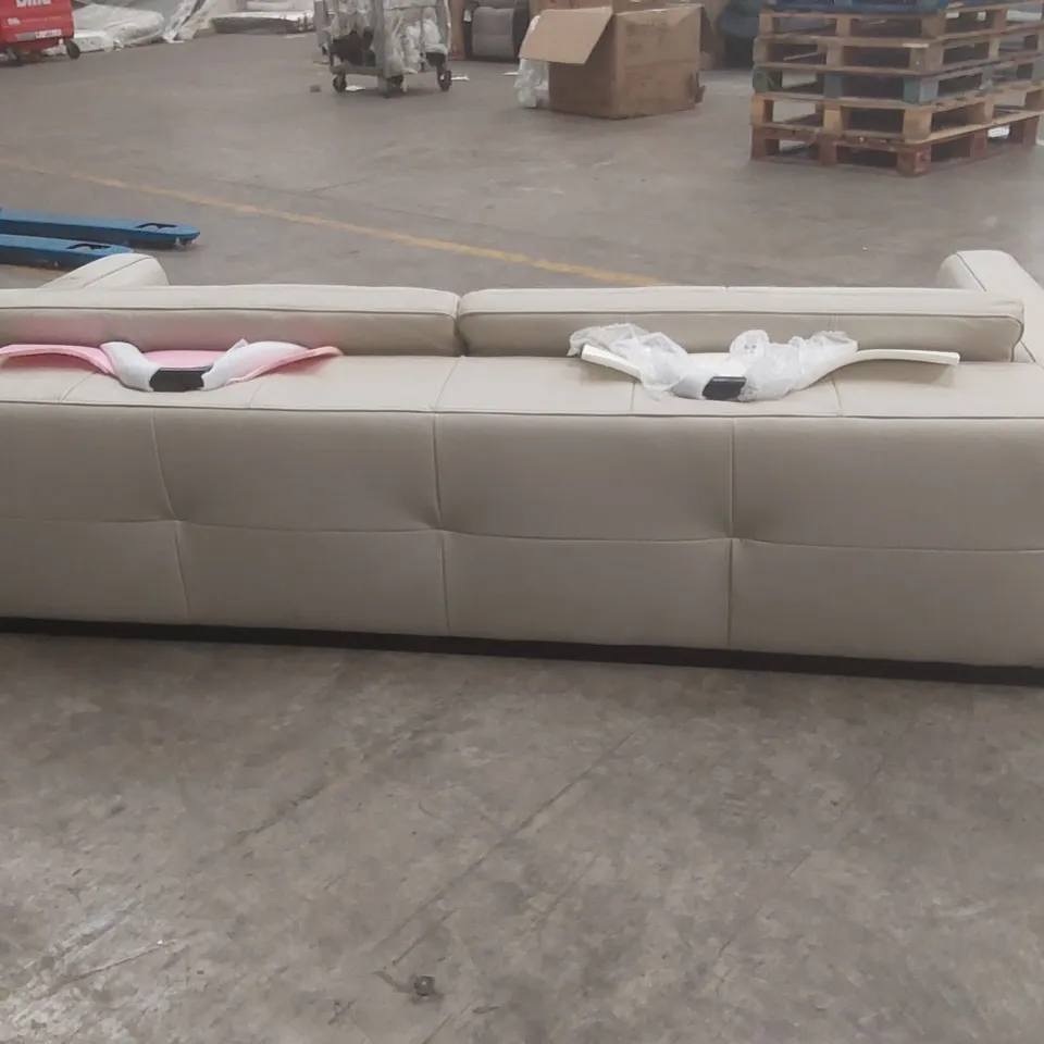 DANETTI COLTON DARK WOOD WITH BLACK METAL 3 SEATER SOFA: NATURAL GREY SIGNATURE LEATHER