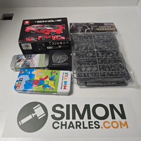 APPROXIMATELY 10 ASSORTED TOYS & GAMES PRODUCTS TO INCLUDE TECHNOLGIE CAR, FINGERTIP GYRO ROULETTE DICE, SAXON WARBAND, ETC