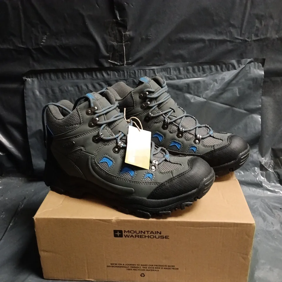 MOUNTAIN WAREHOUSE MEN'S HIKING BOOTS – GREY/BLACK WITH BLUE EYELETS SIZE 8