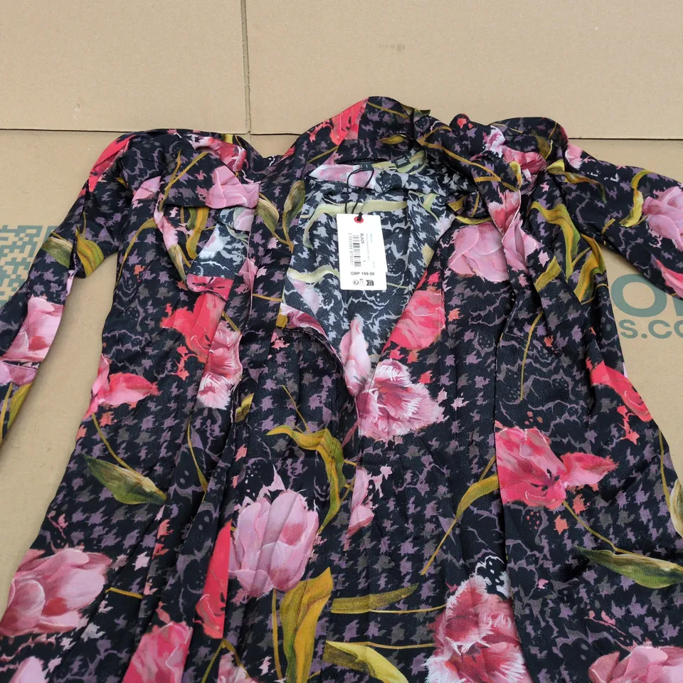 TED BAKER LONDON PRINTED NECK MIDI SHIRT DRESS – BLACK FLORAL SIZE 1