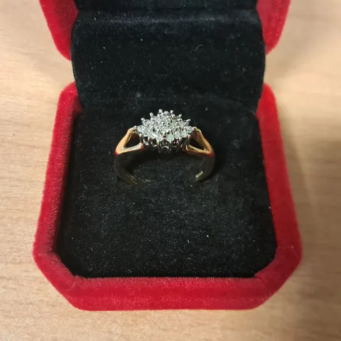 9CT GOLD CLUSTER DRESS RING SET WITH NATURAL DIAMONDS