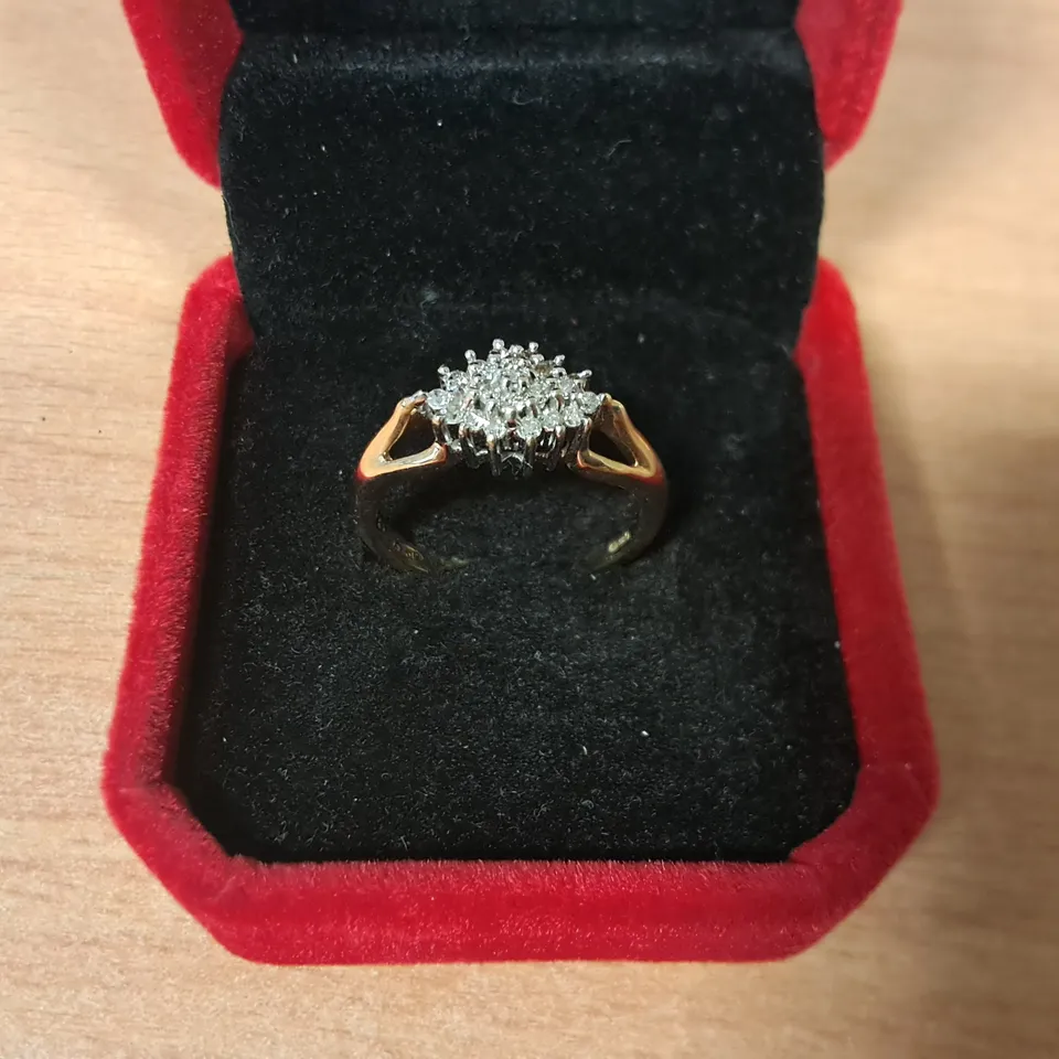 9CT GOLD CLUSTER DRESS RING SET WITH NATURAL DIAMONDS