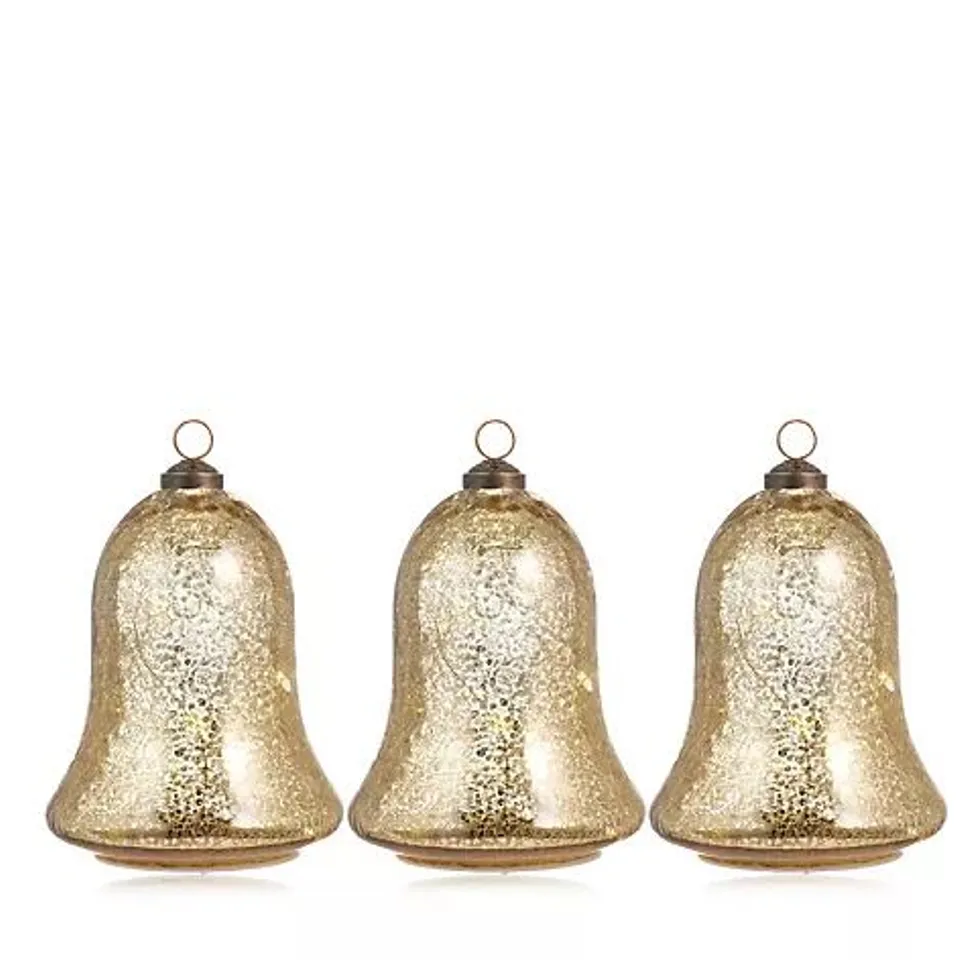 ALISON CORK SET OF 3 PRE-LIT MERCURY GLASS BELLS