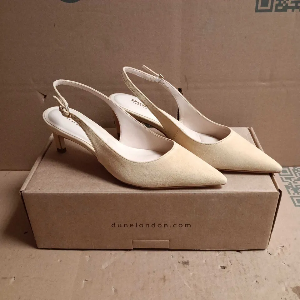 DUNE LONDON CELINNA SLINGBACK KITTEN HEEL – SAND SUEDE - UK 3 