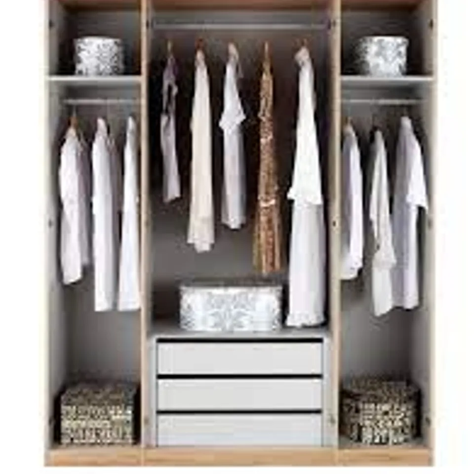 GRADE 1 BOXED PRAGUE 4 DOOR WARDROBE WITH MIRRORS WALNUT  ( 3 BOXES )  RRP £299