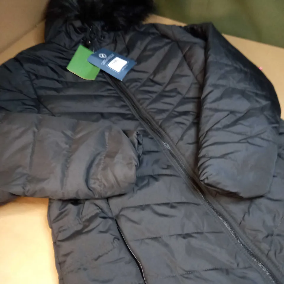 REGATTA BLACK PADDED LONG LENGTH COAT - SIZE 16
