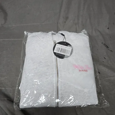 BAGGED WHITE FOX FELL SO HARD ZIP FRONT HOODIE - SIZE XS/XXS