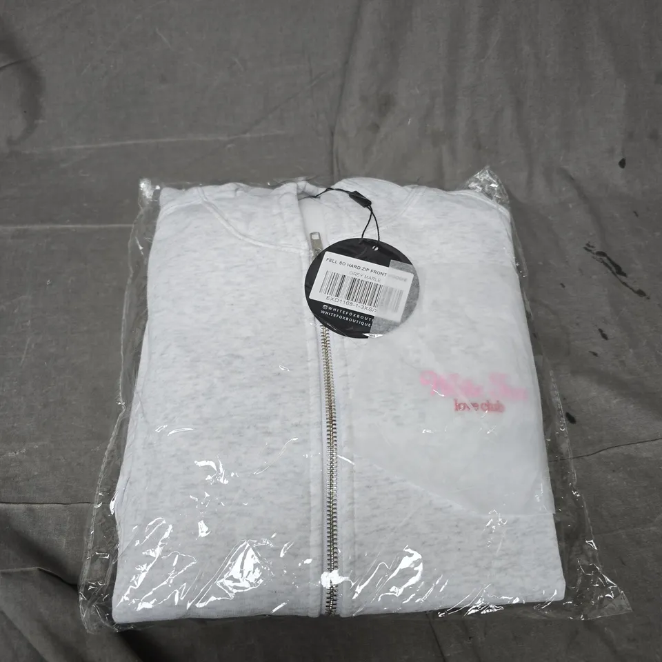 BAGGED WHITE FOX FELL SO HARD ZIP FRONT HOODIE - SIZE XS/XXS