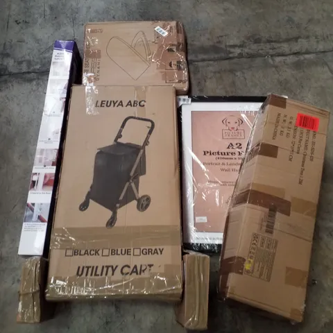 PALLET CONTAINING ASSORTED PRODUCTS INCLUDING TOILET SEAT, UTILITY CART, AUTOLOCK RETRACTABLE SAFETY GATE, A2 PICTURE FRAME & CHRISTMAS TREE 1.2M