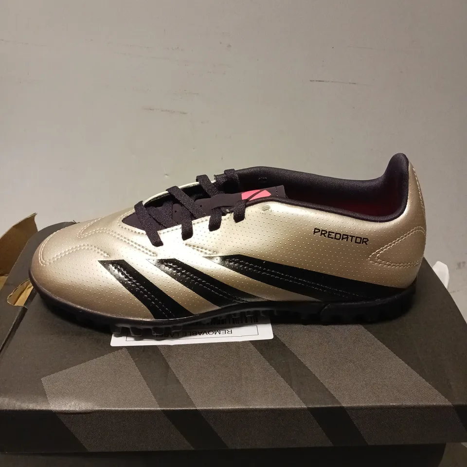 BOXED PAIR OF ADIDAS PREDATOR CLUB TF JR TRAINERS, CHAMPAGNE - UK SIZE 5.5