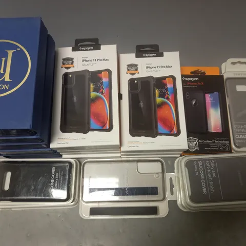 LOT OF APPROXIMATELY 28 ASSORTED MOBILE PHONE CASES TO INCLUDE SPIGEN FOR IPHONE 11 PRO MAX AND SAMSUNG GALAXY S9 CASES