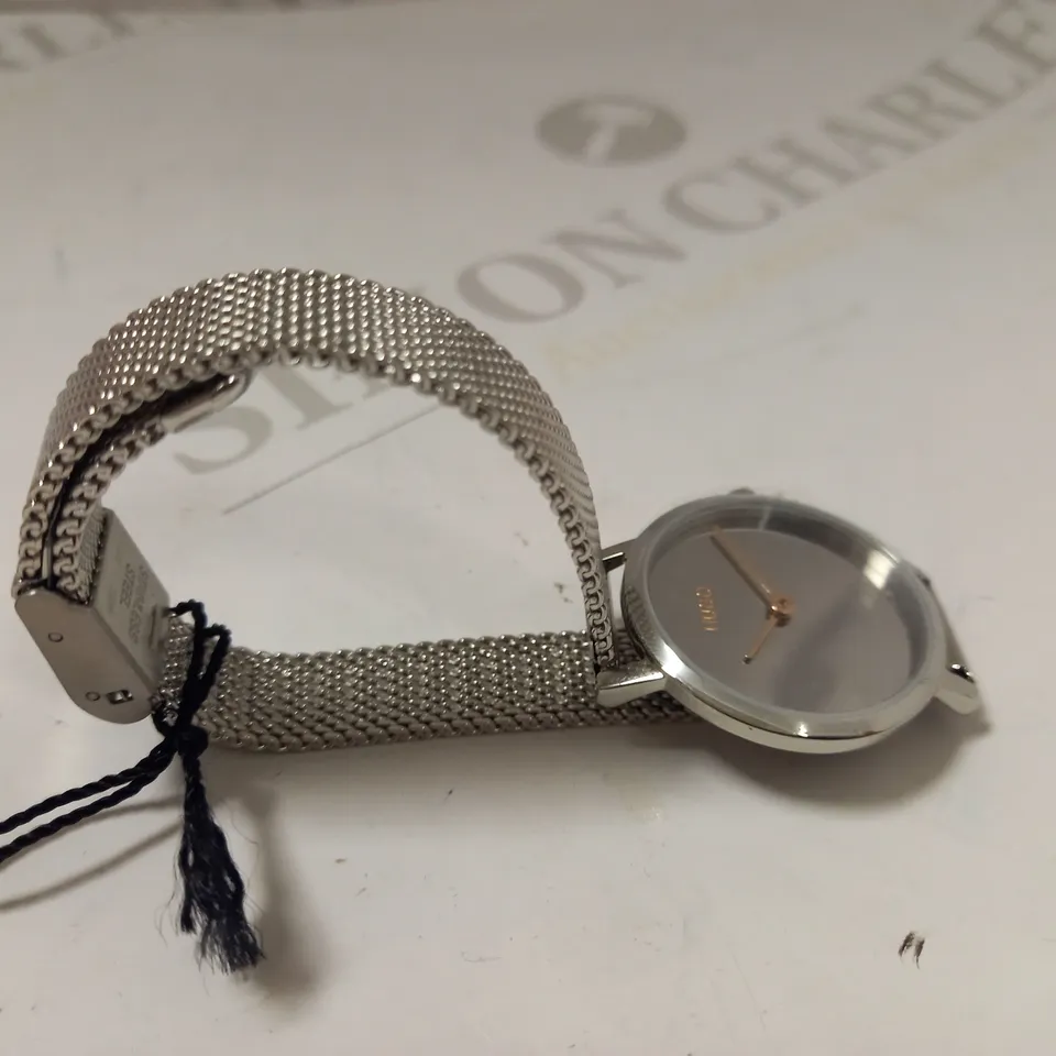 HUGO CHERISH SILVER DIAL STAINLESS STEEL MESH BRACELET WATCH RRP £119
