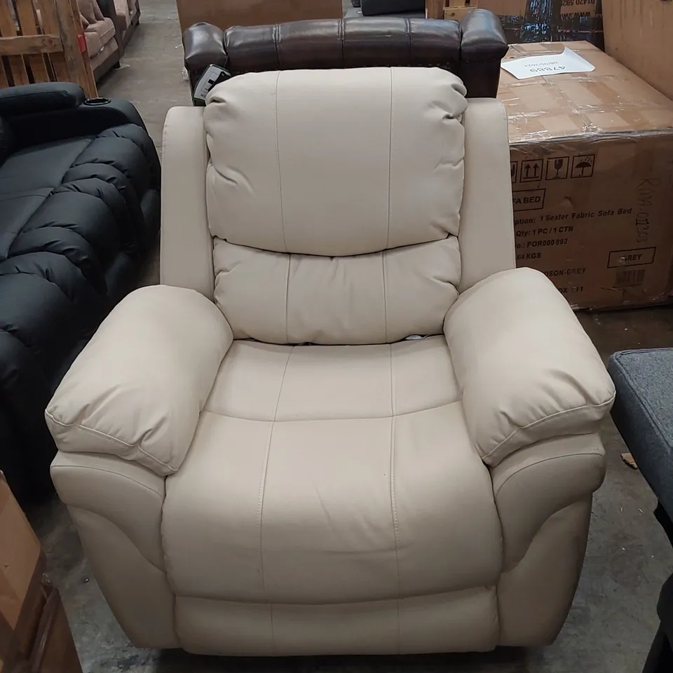 DESIGNER FAUX LEATHER MANUAL RECLINER CHAIR - CREAM