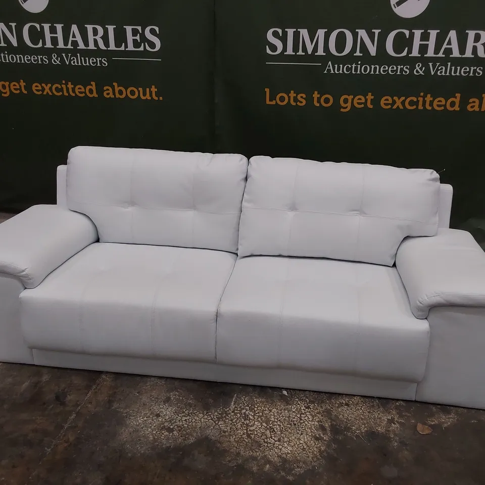 DESIGNER THREE SEATER SOFA WHITE LEATHER 