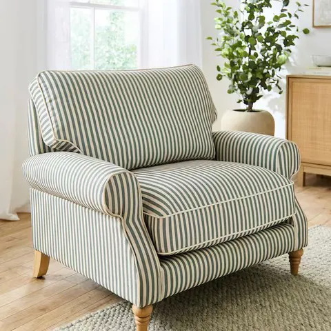 NAOMI STRIPED ARMCHAIR GREEN UK380 BOXED