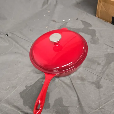 RED ENAMELLED CAST IRON SAUCEPAN WITH LID 