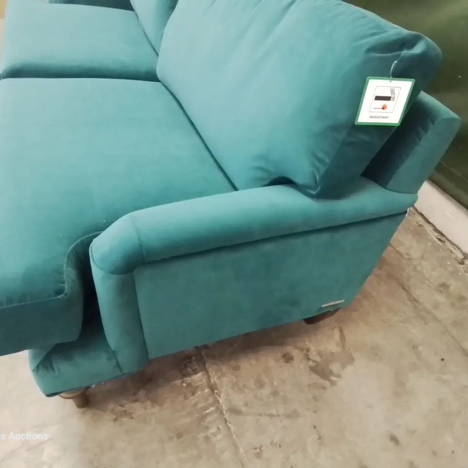 QUALITY BRITISH DESIGNER LOUNGE Co. THREE SEATER SOFA PLUSH TURQUOISE FABRIC 