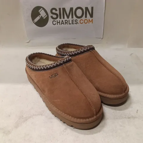 UGG WOMEN'S SUEDE SLIPPERS WITH SHEARLING TRIM – UK 7