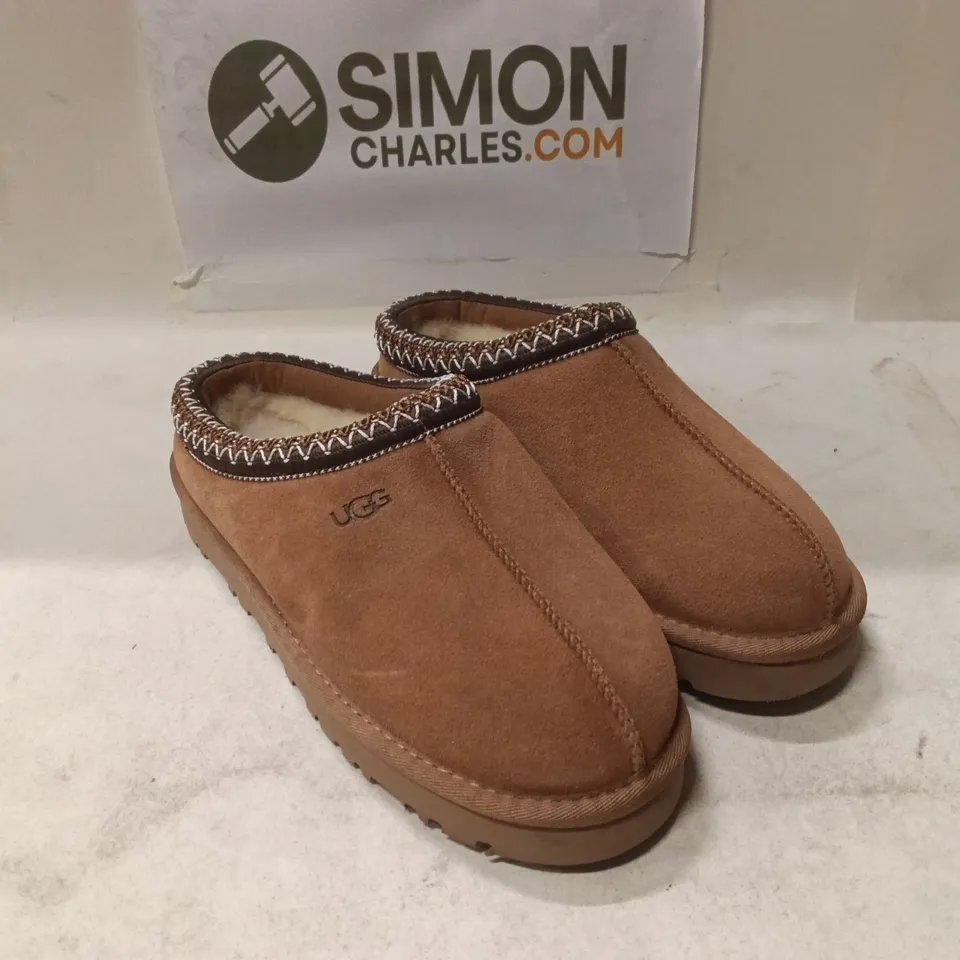 UGG WOMEN'S SUEDE SLIPPERS WITH SHEARLING TRIM – UK 7