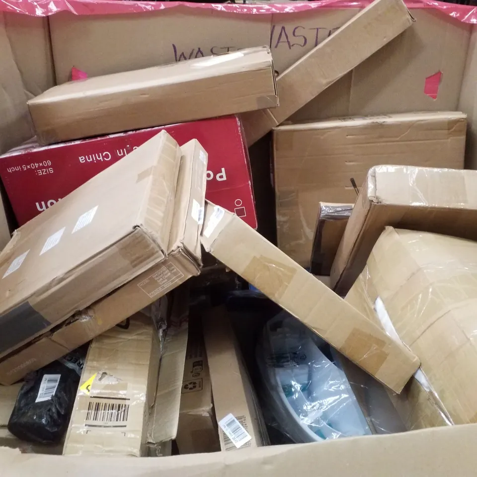 PALLET CONTAINING ASSORTED PRODUCTS INCLUDING KNITTING MACHINE, TOILET SEAT, ROLLER BLIND, SHOE BOXES, POP UP TENT & BUBBLE WANDS