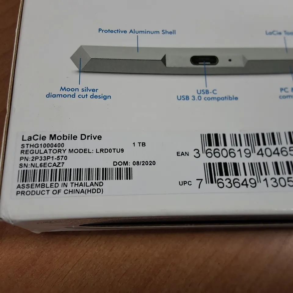 SEALED LACIE 1TB EXTERNAL PORTABLE HARD DRIVE