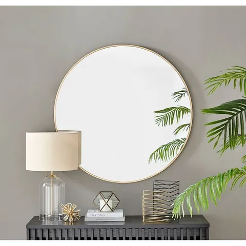 BOXED ALCANTERA ROUND METAL FRAME WALL MIRROR SIMPLE AND ELEGANT MODERN DESIGN - GOLD COLOUR