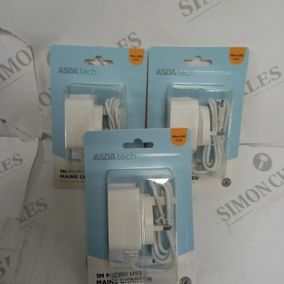 ASDA TECH 1M MICRO USB MAINS CHARGER SET OF 3