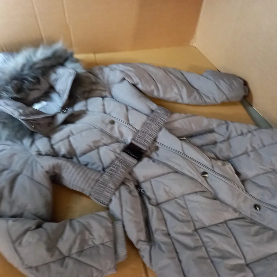 WALLIS PETITE GREY HOODED COAT WITH BELT DETAIL - UK S