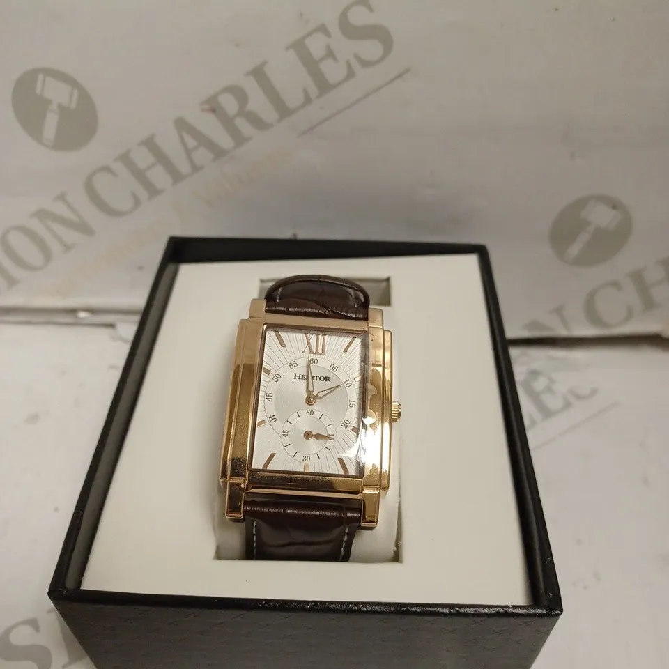 BOXED HERITOR WATCH - STAINLESS STEEL - LEATHER STRAP - SKELETON BACK - WATER RESISTANT 5 ATM. 