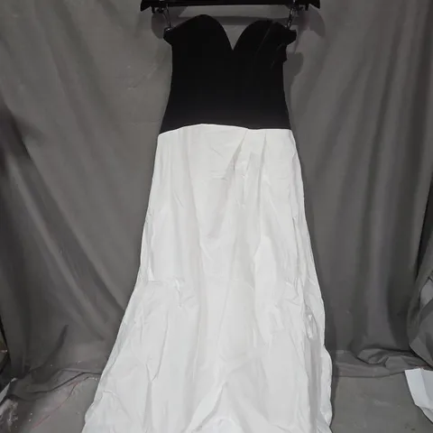 CLUB L LUCIENNE BLACK & CREAM SWEETHEART CORSET SPLIT MAXI DRESS - UK 10