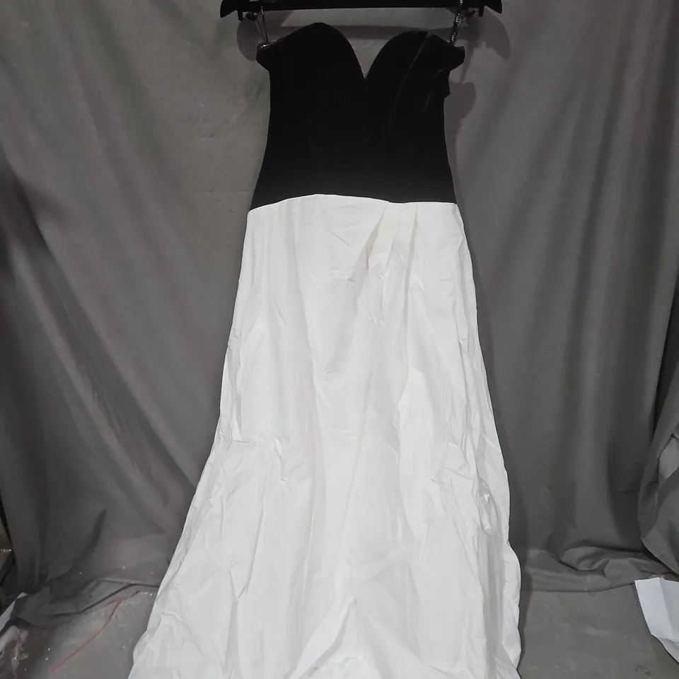 CLUB L LUCIENNE BLACK & CREAM SWEETHEART CORSET SPLIT MAXI DRESS - UK 10