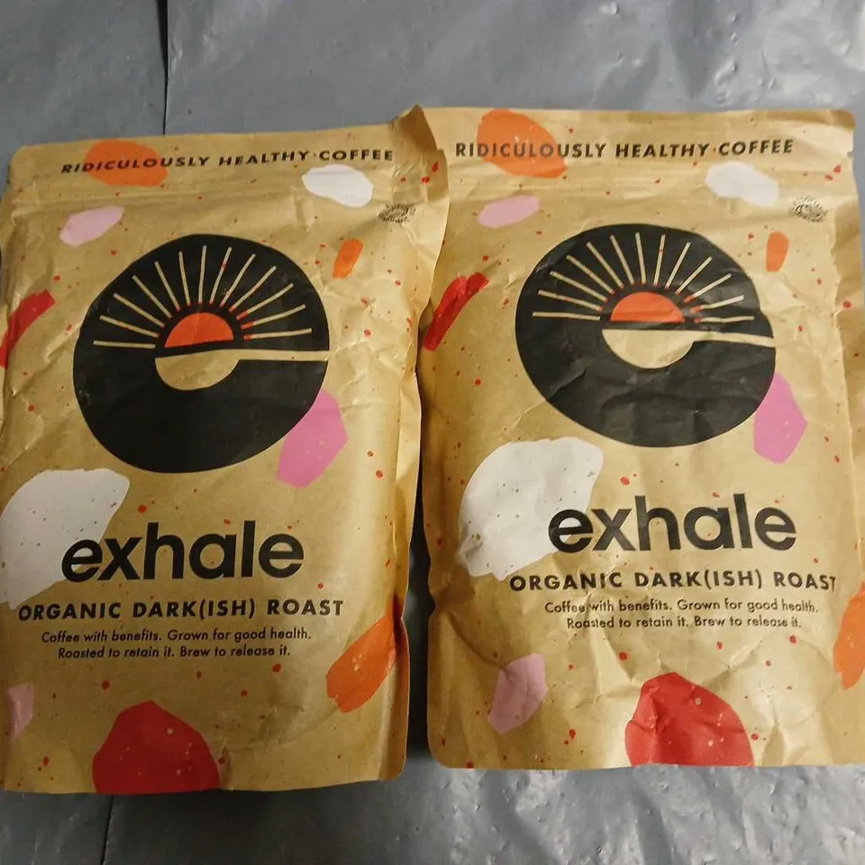 LOT OF 2 450G PACKS OF EXHALE ORGANIC GROUND COFFEE