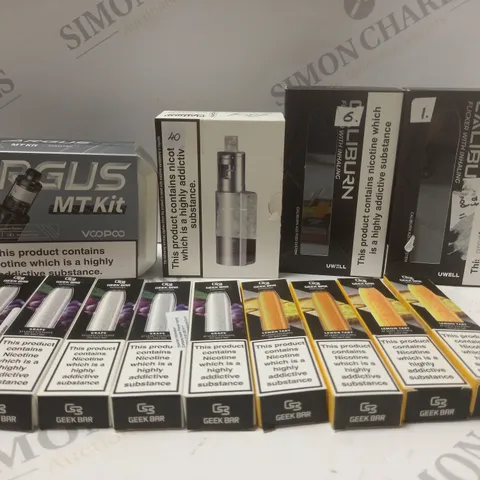 BOX OF APPROX 15 ASSORTED E-CIGARETTES AND DISPOSABLE VAPES