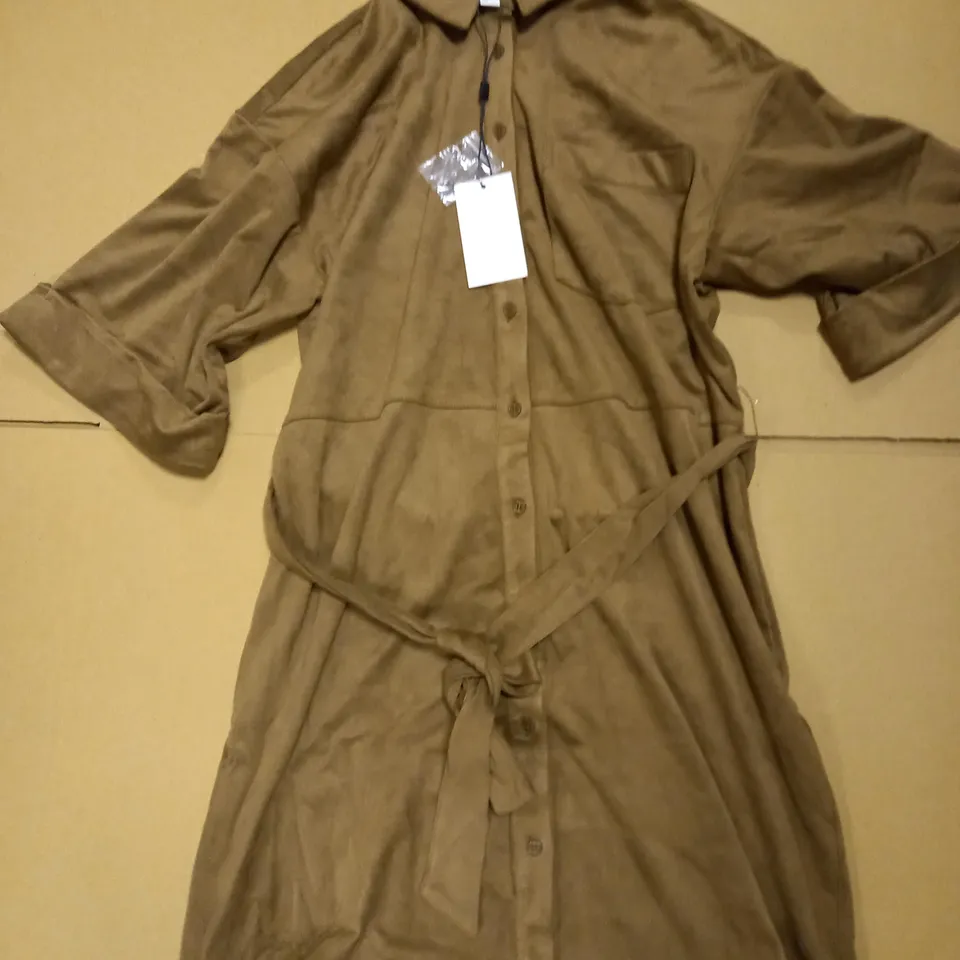 BRAND NEW H BY HALSTON FAUX SUEDE SHIRT DRESS IN SEPIA - SIZE XS