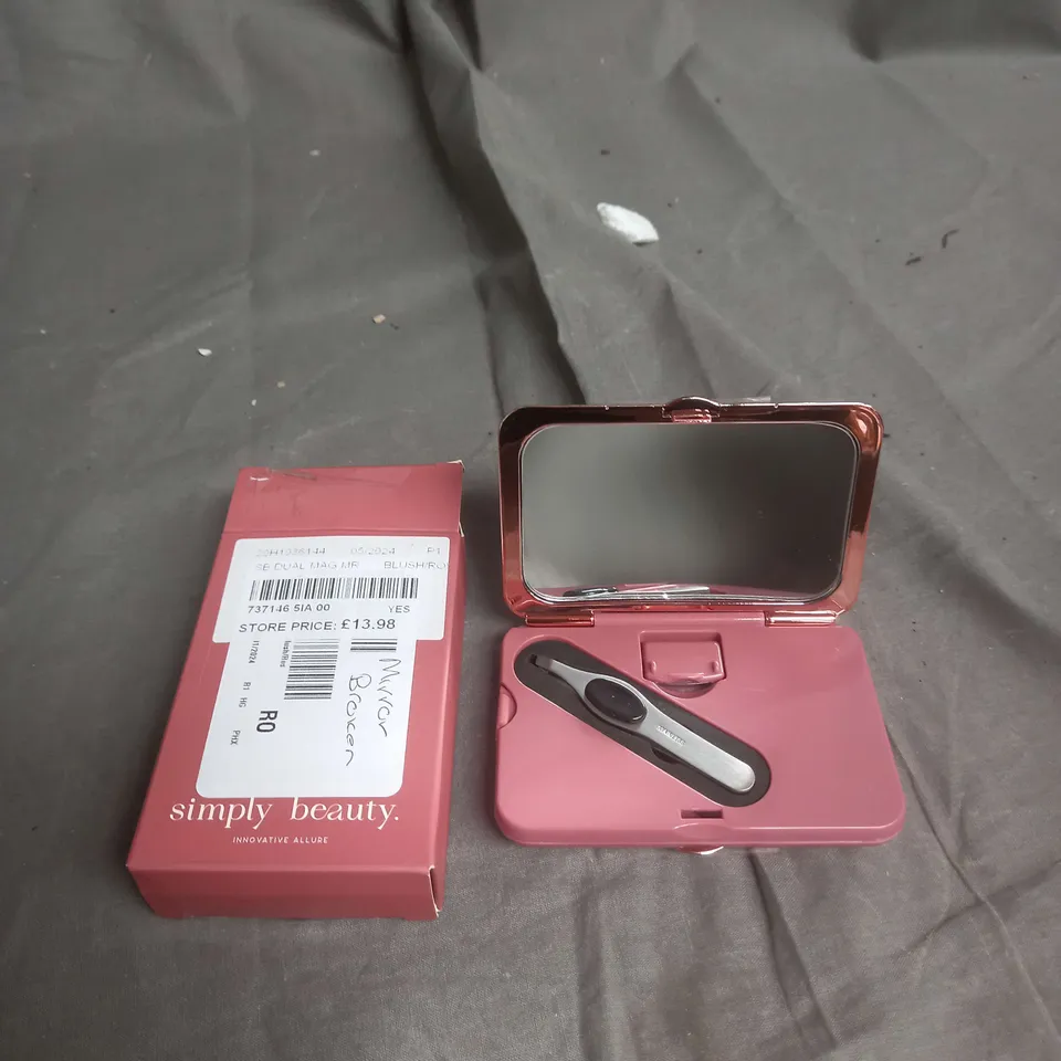 SIMPLY BEAUTY MAGNIFICATION MIRROR WITH LED, TWEEZERS & CRYSTAL NAIL FILE IN FUCHSIA/GOLD