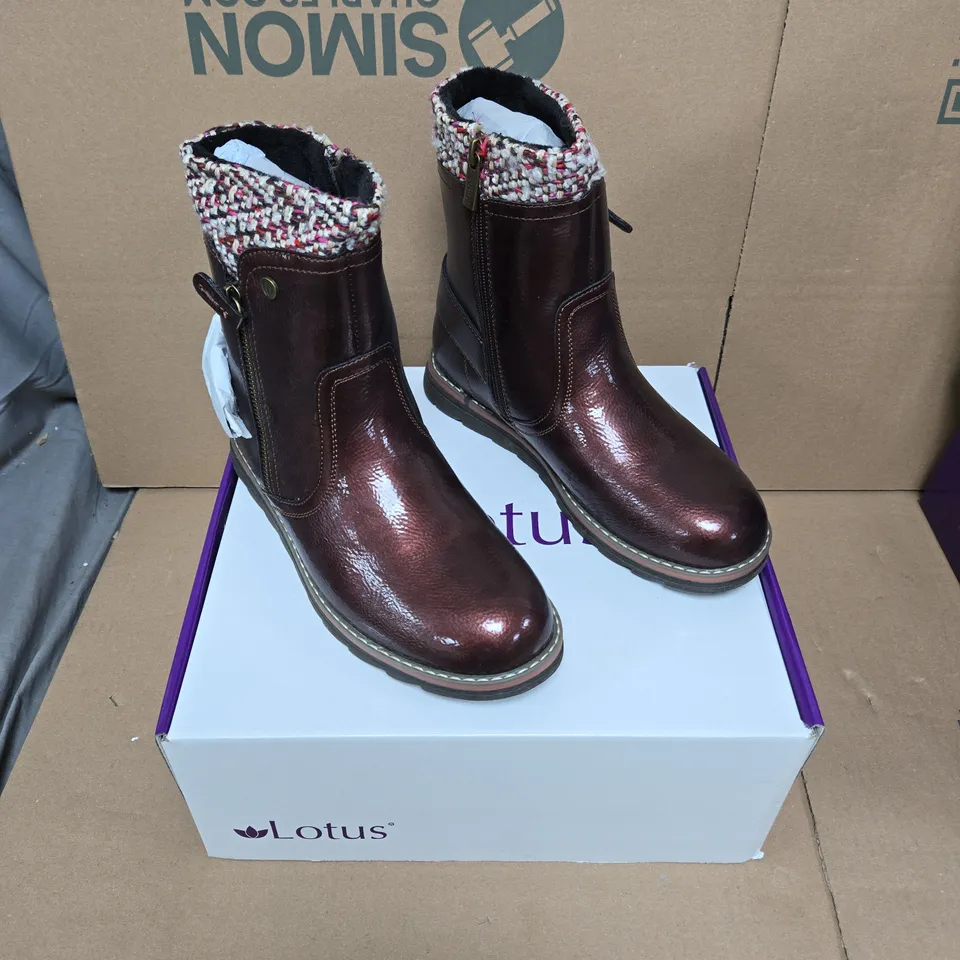 LOTUS  - MORGAN BRONZE PATENT LADIES BOOTS - UK SIZE 4 (BOXED)