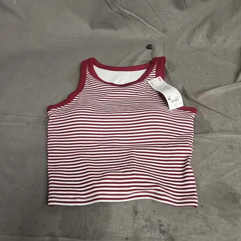 UNIQLO RIBBED CROPPED BRA SLEEVELESS TOP IN WINE STRIPE SIZE M
