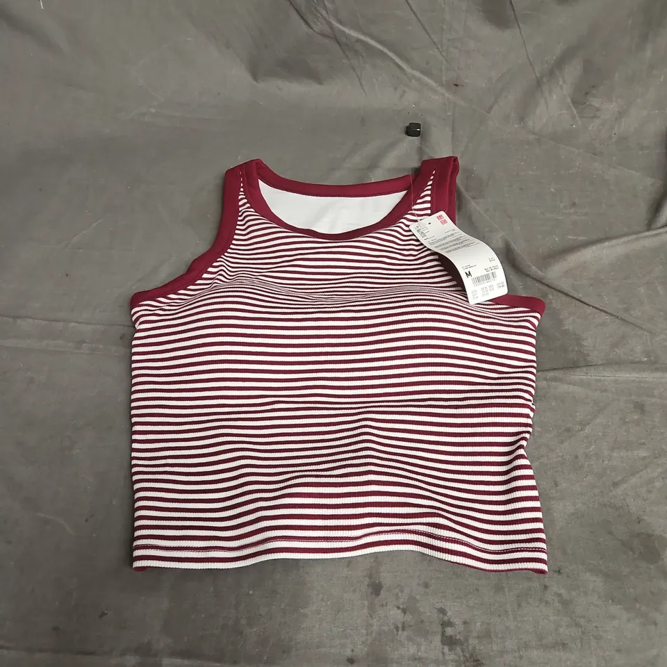 UNIQLO RIBBED CROPPED BRA SLEEVELESS TOP IN WINE STRIPE SIZE M