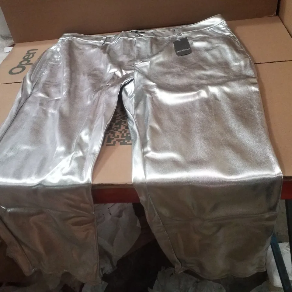 BOX CONTAINING APPROXIMATELY 3 BRAND NEW JD WILLIAMS SILVER PU STRAIGHT TROUSERS - SIZE 24