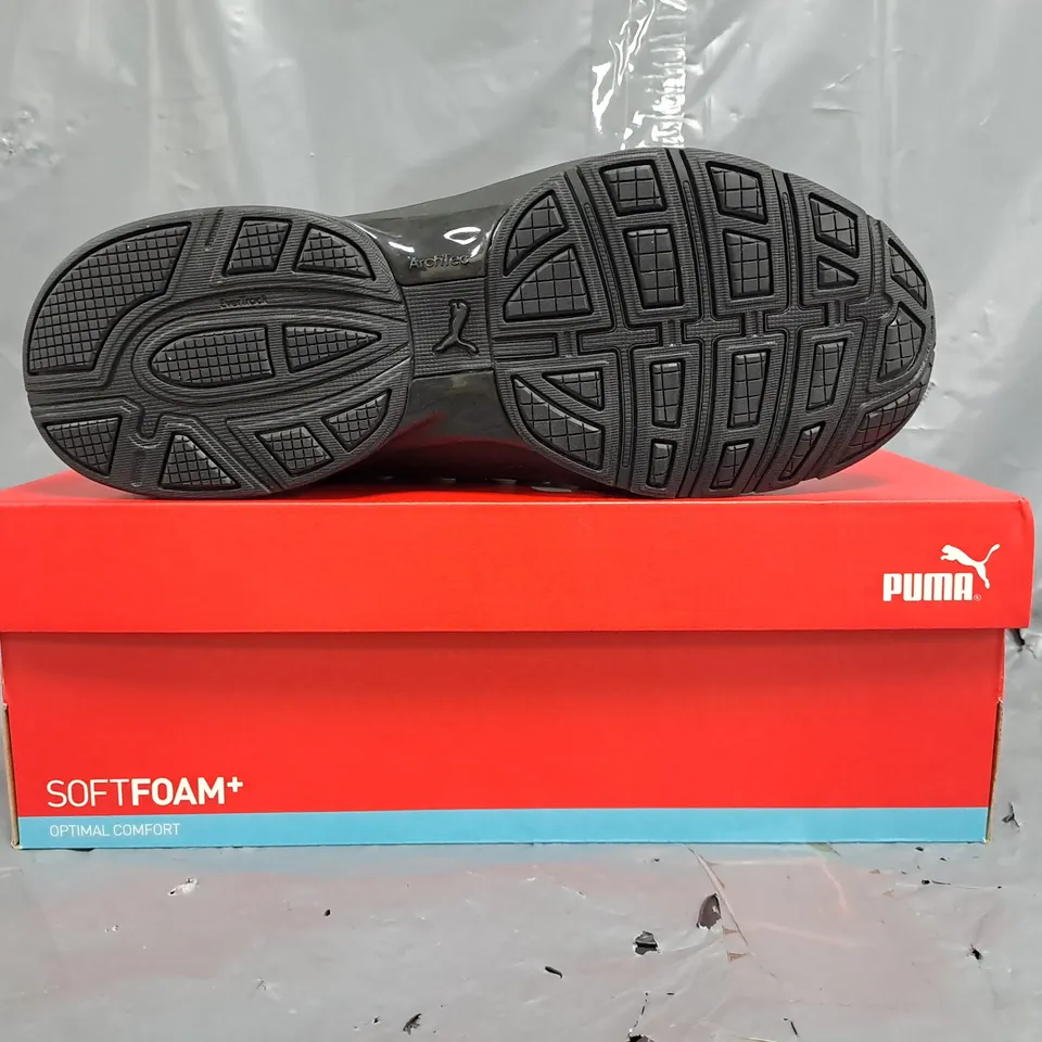 BOXED PAIR OF PUMA SOFTFOAM+ AXELION BLOCK SHOES IN NAVY SIZE UK 8