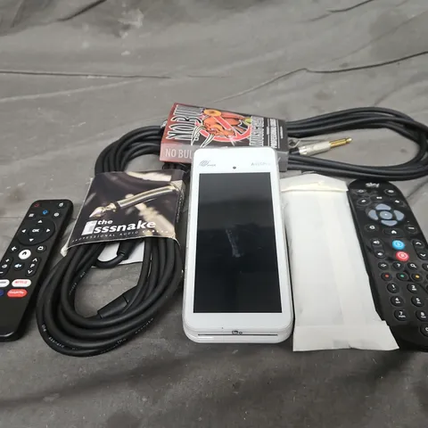 TOTE OF APPROXIMATELY 10 ASSORTED HOUSEHOLD ITEM TO INCLUDE REMOTE CONTROLS, ASSORTED CABLES AND CARD READERS