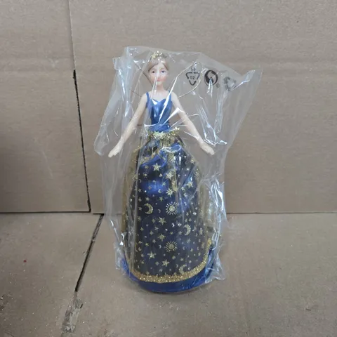 6 GISELA GRAHAM RESIN AND FABRIC BLUE AND GOLD 18 CENTIMETRE CELESTIAL TREE TOP FARIES