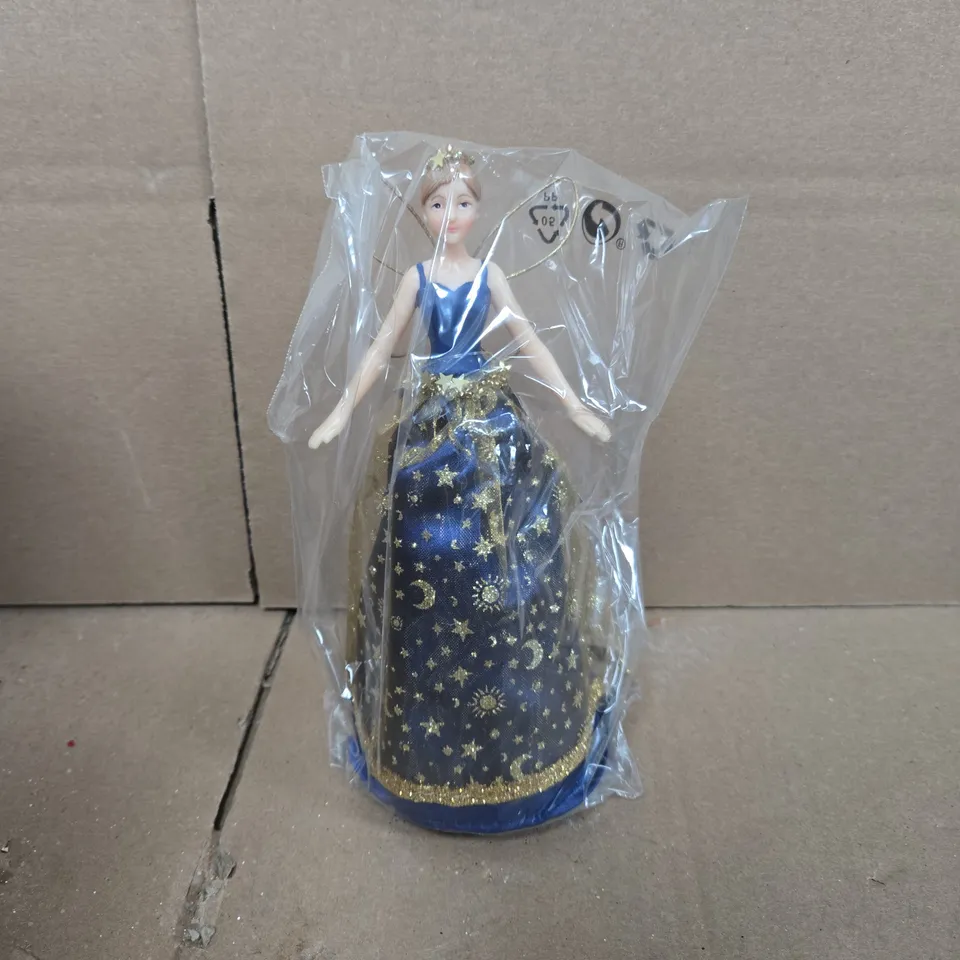 6 GISELA GRAHAM RESIN AND FABRIC BLUE AND GOLD 18 CENTIMETRE CELESTIAL TREE TOP FARIES