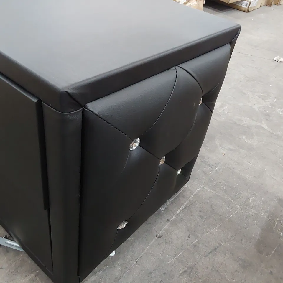 BOXED 2 DRAWER BEDSIDE CHEST UPHOLSTERED BLACK PU
