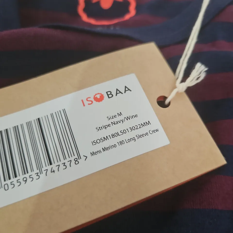 ISOBAA MEN'S MERINO STRIPE LONG SLEEVE CREW – NAVY/WINE, SIZE M