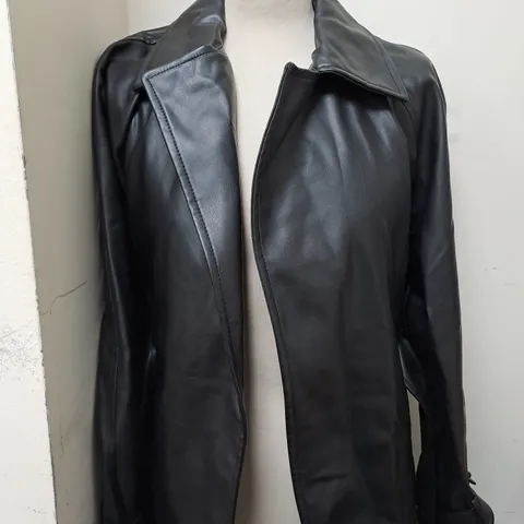 STRADIVARIUS LONG FUAX LEATHER JACKET - SMALL