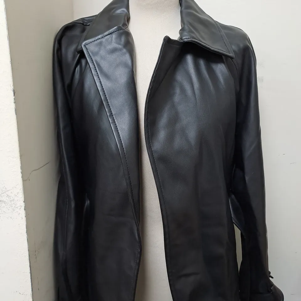 STRADIVARIUS LONG FUAX LEATHER JACKET - SMALL