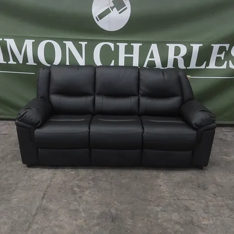 QUALITY DESIGNER ALBION STATIC 3 SEATER SOFA - BLACK FAUX LEATHER 