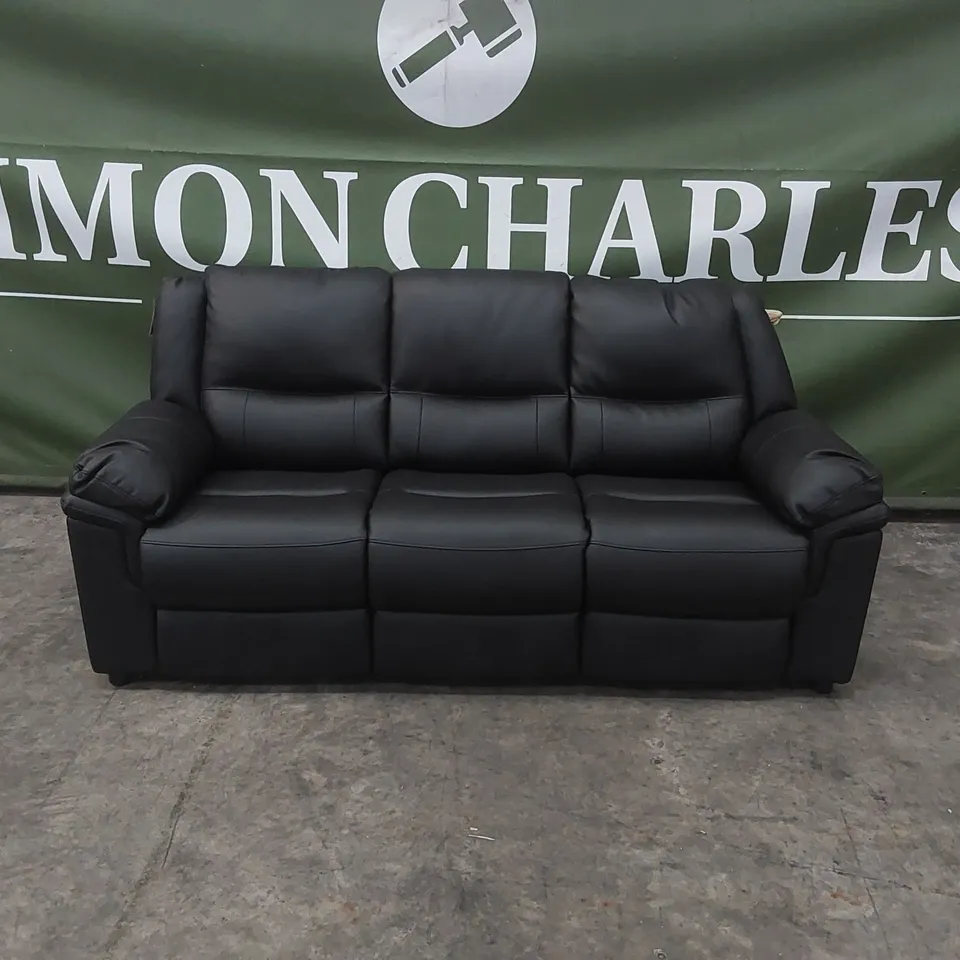 QUALITY DESIGNER ALBION STATIC 3 SEATER SOFA - BLACK FAUX LEATHER 