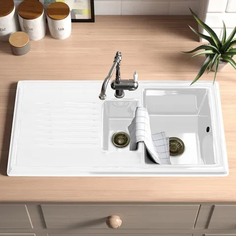 BOXED 1.5 BOWL INSET KITCHEN SINK - WHITE FINISH (1 BOX)